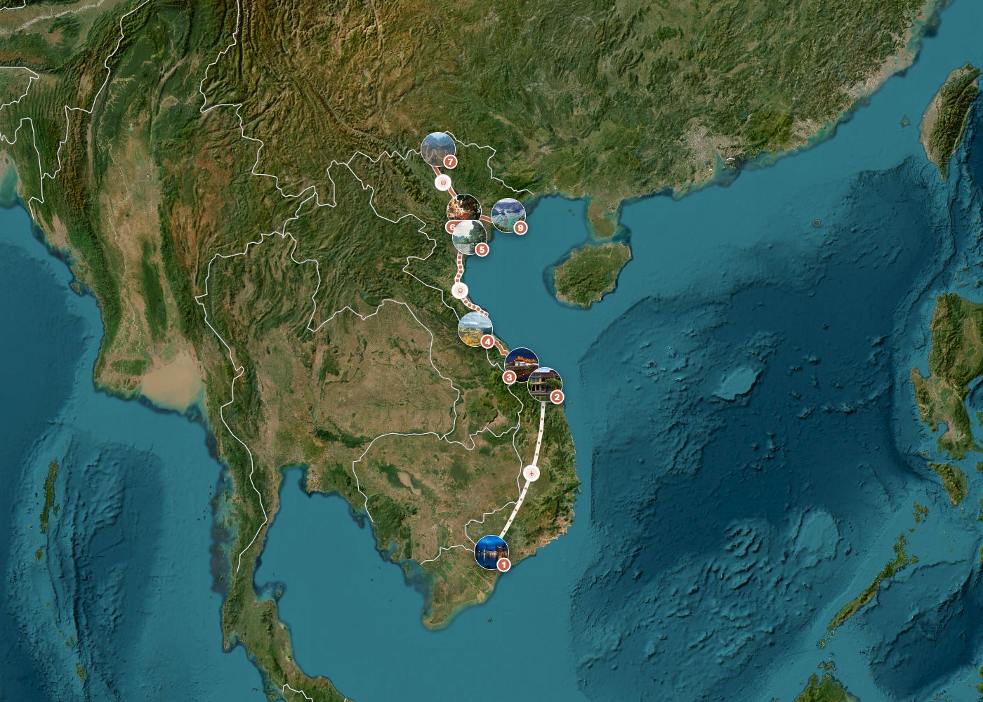 Routenkarte: Vietnams Herzschlag: Von Saigon bis Ha Giangs Gipfel — 21 Tage, 10 Stopps, ~2.510 km, ideale Reisezeit: Frühling